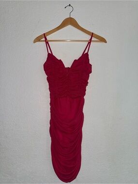 Lulu's Fuchsia Ruched Double-Spaghetti Mini Dress